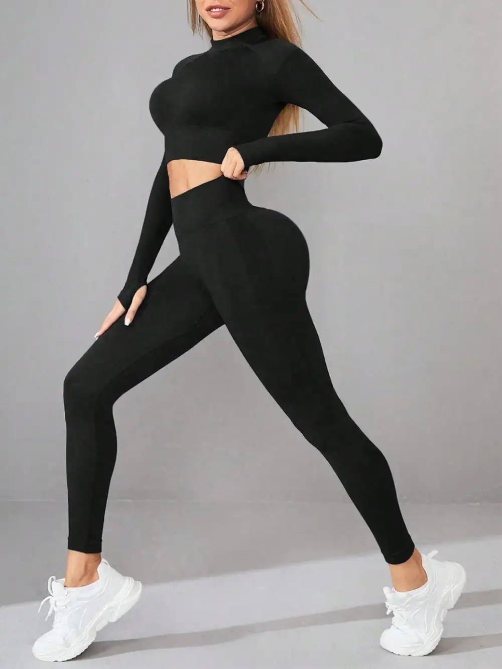 GYPSY-Mock Neck Long Sleeve Top and Leggings Active Set