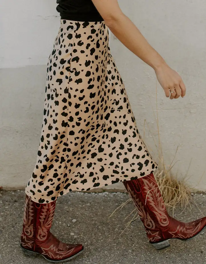 Textured Midi Print Leopard Skirt