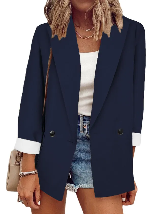 Plain Casual Shawl Collar Buttoned Blazer