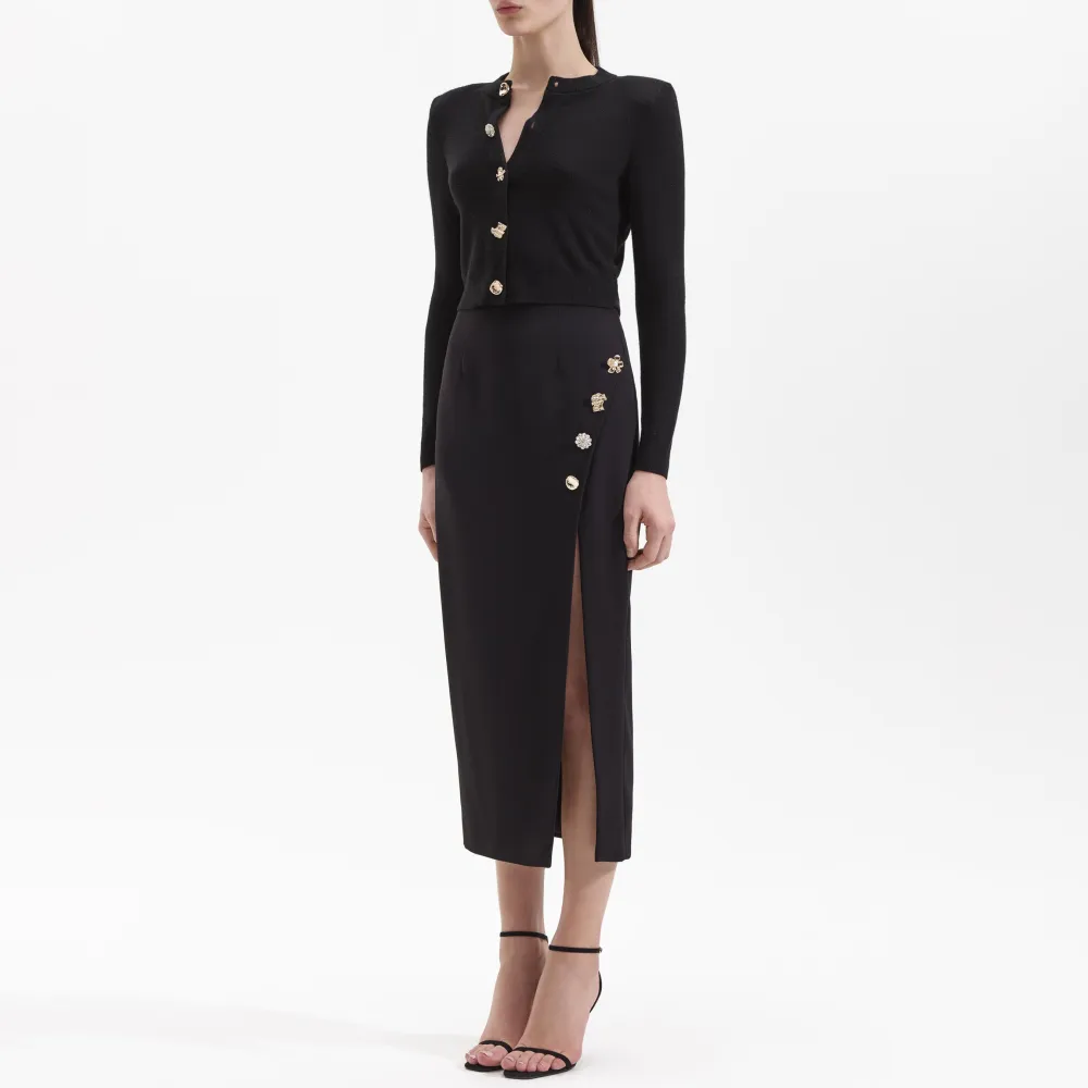 Black Crepe Midi Skirt