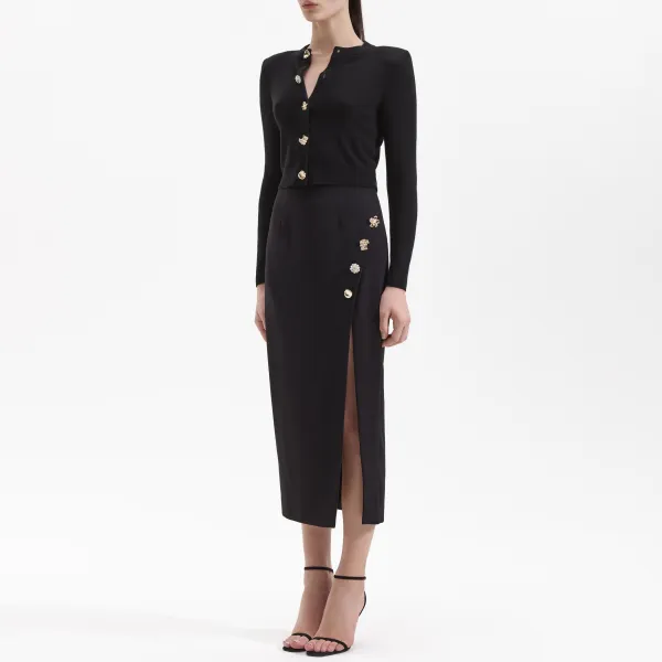 Black Crepe Midi Skirt