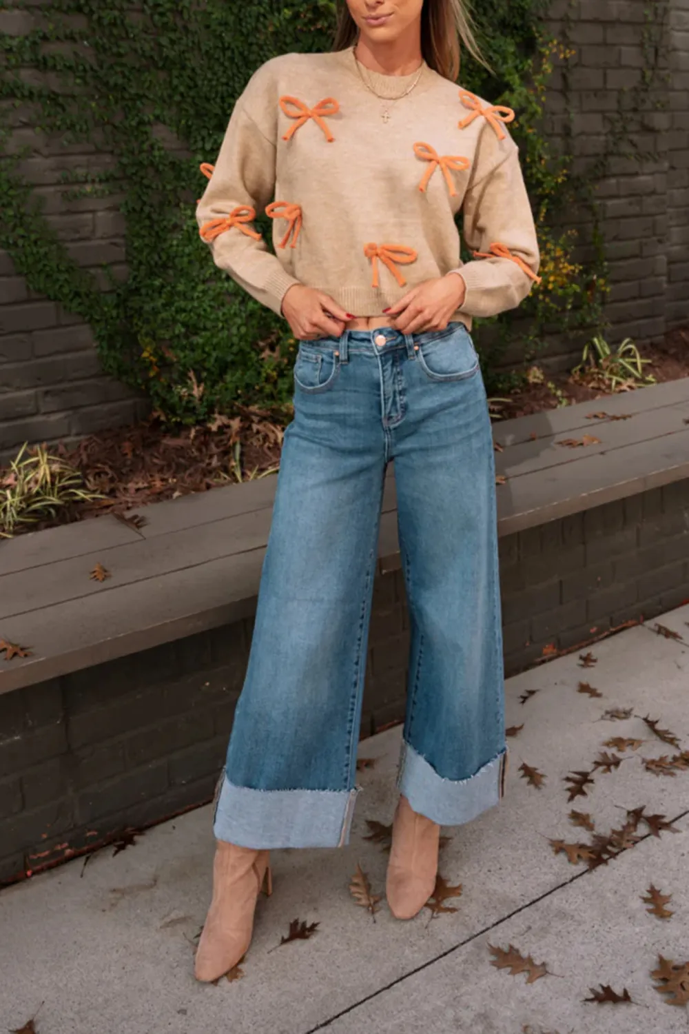 Bow Decorate Cropped Sweater