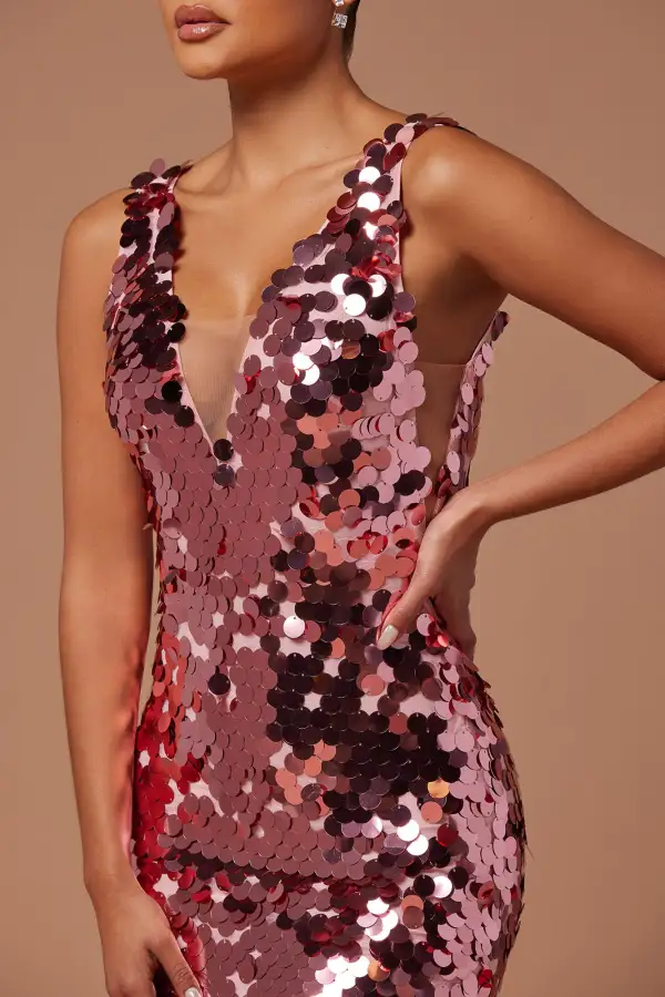 See Me Shining Sequin Midi Dress - Pink