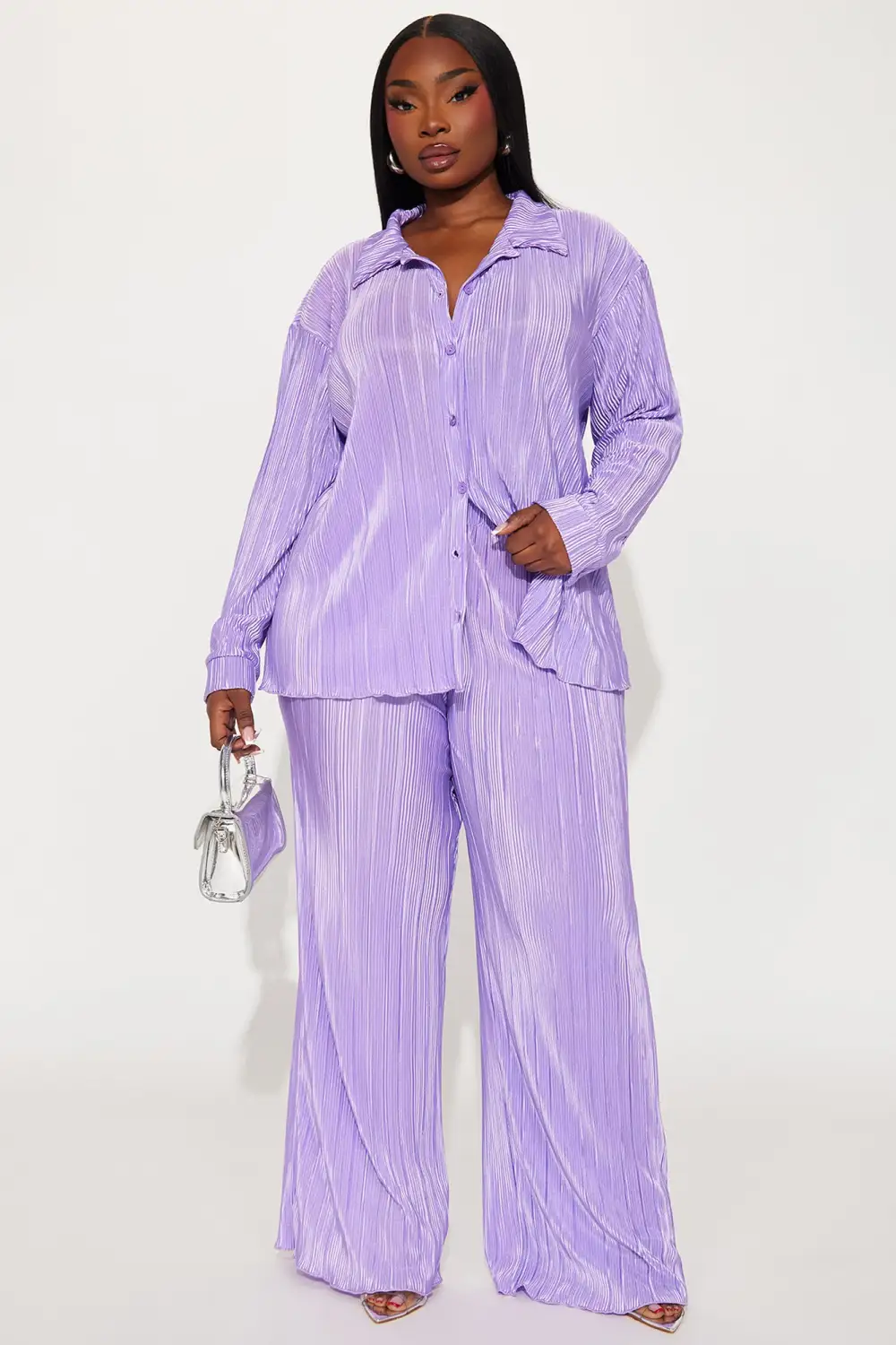 More Than Lust Plisse Pant Set - Lavender