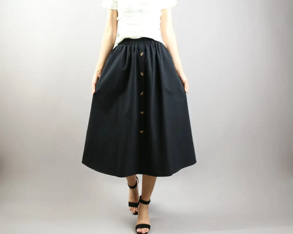 Pocketed Linen A Line Midi Skirt