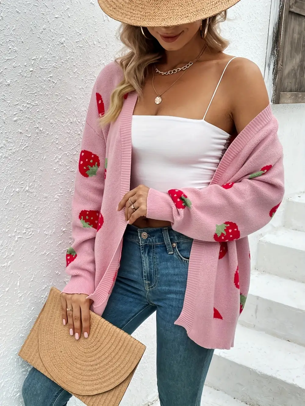 Strawberry Cardigan: Spring/Fall Style (Open Front, Long Sleeves)