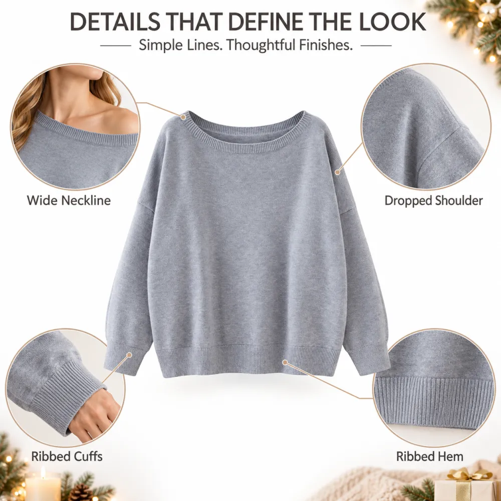 Women's Square Neck Sweater, Casual Off-Shoulder Long Sleeve Pullover, Women's Fall Winter Knit Top