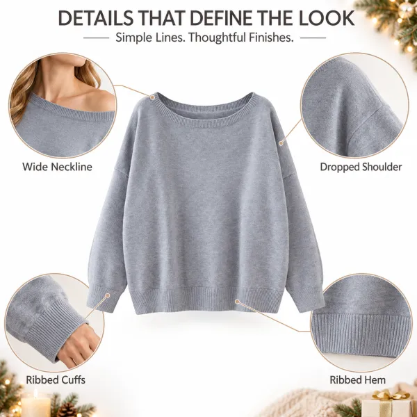 Women's Square Neck Sweater, Casual Off-Shoulder Long Sleeve Pullover, Women's Fall Winter Knit Top