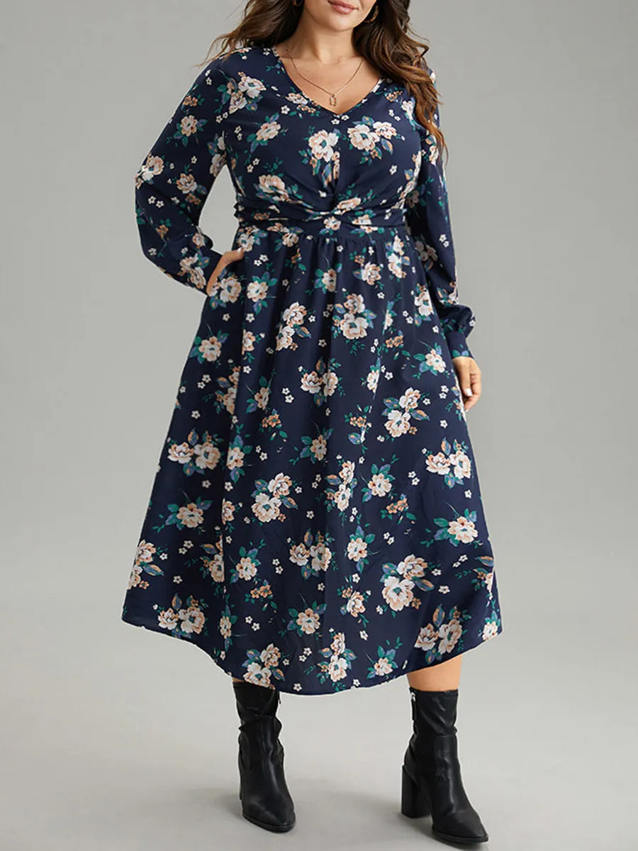 Elegant Senior Waist Cut Floral Dress Midi Skirt
