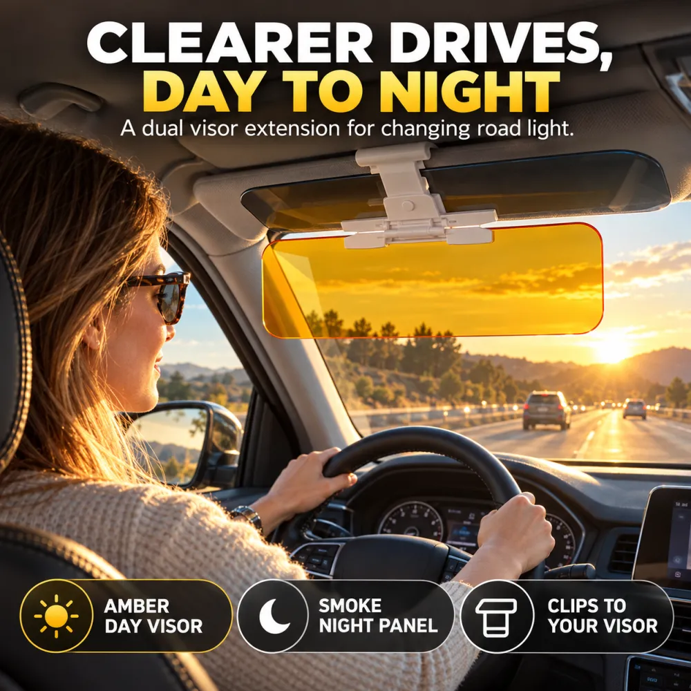 Adjustable Car Anti-Glare Sun Visor, Day & Night Driving Windshield Glare Blocker, Universal Windshield Anti-Glare Accessory