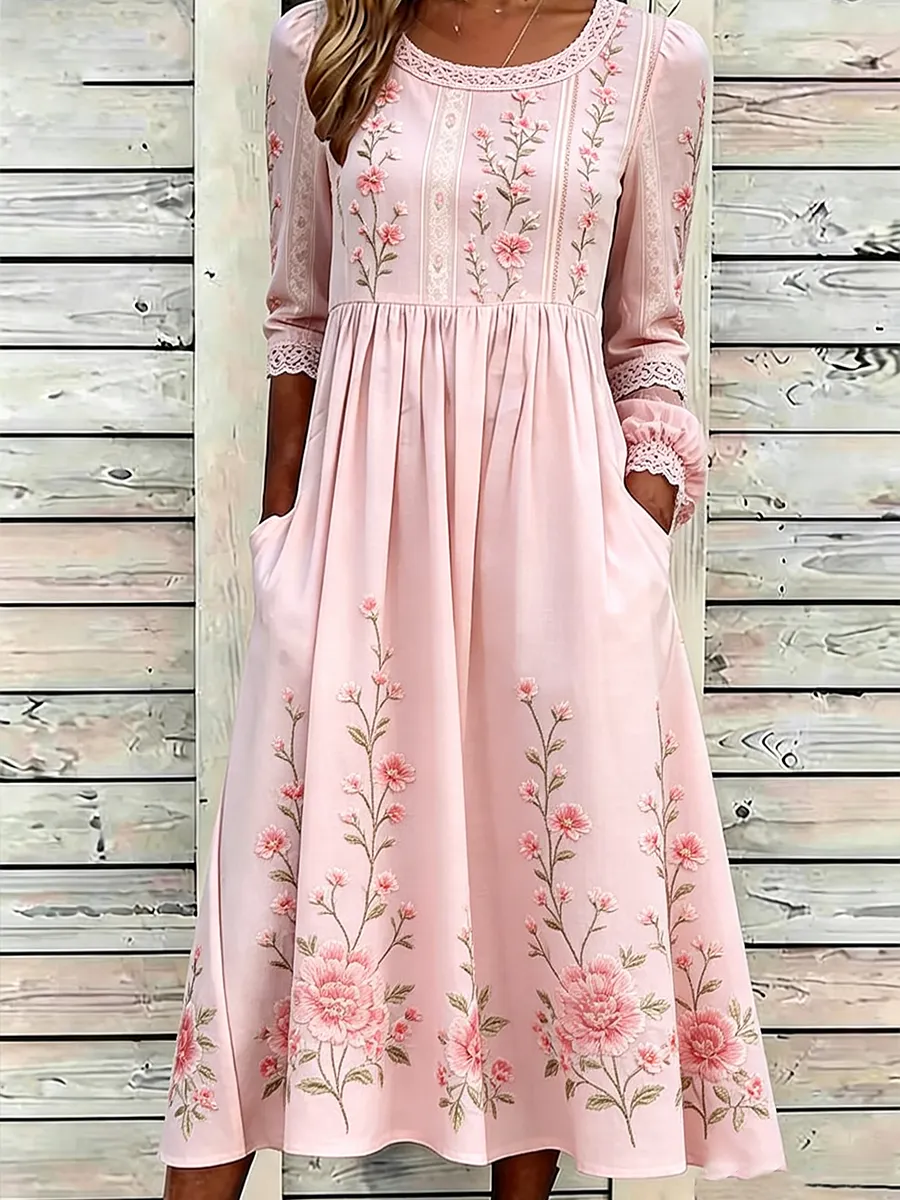 Women's Casual Pink Floral Dress