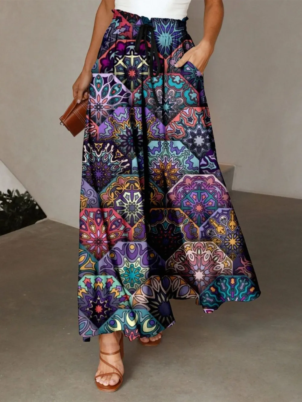 Printed Maxi Pockets Ezyfit Skirt