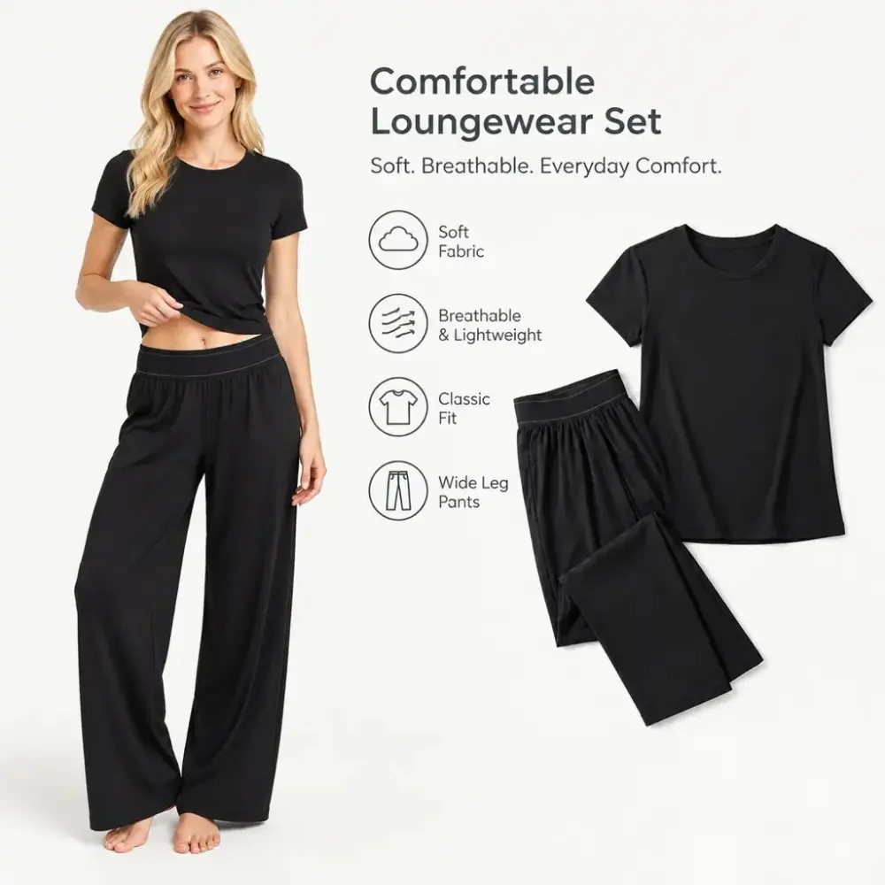 Casual Long Sleeve Top & High-Waist Wide-Leg Pants Tracksuit Set