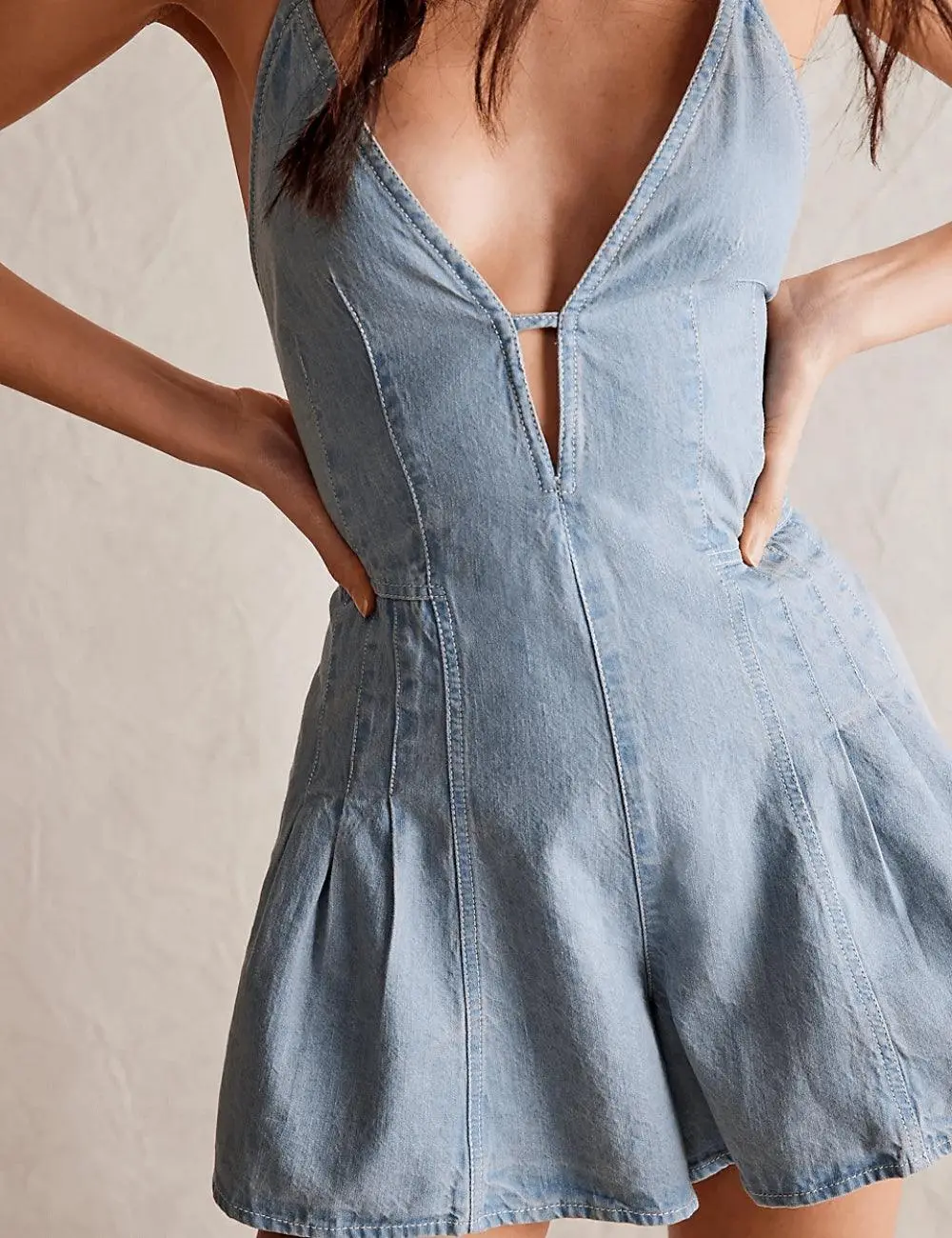 Denim V Neck Cami Mini Dress