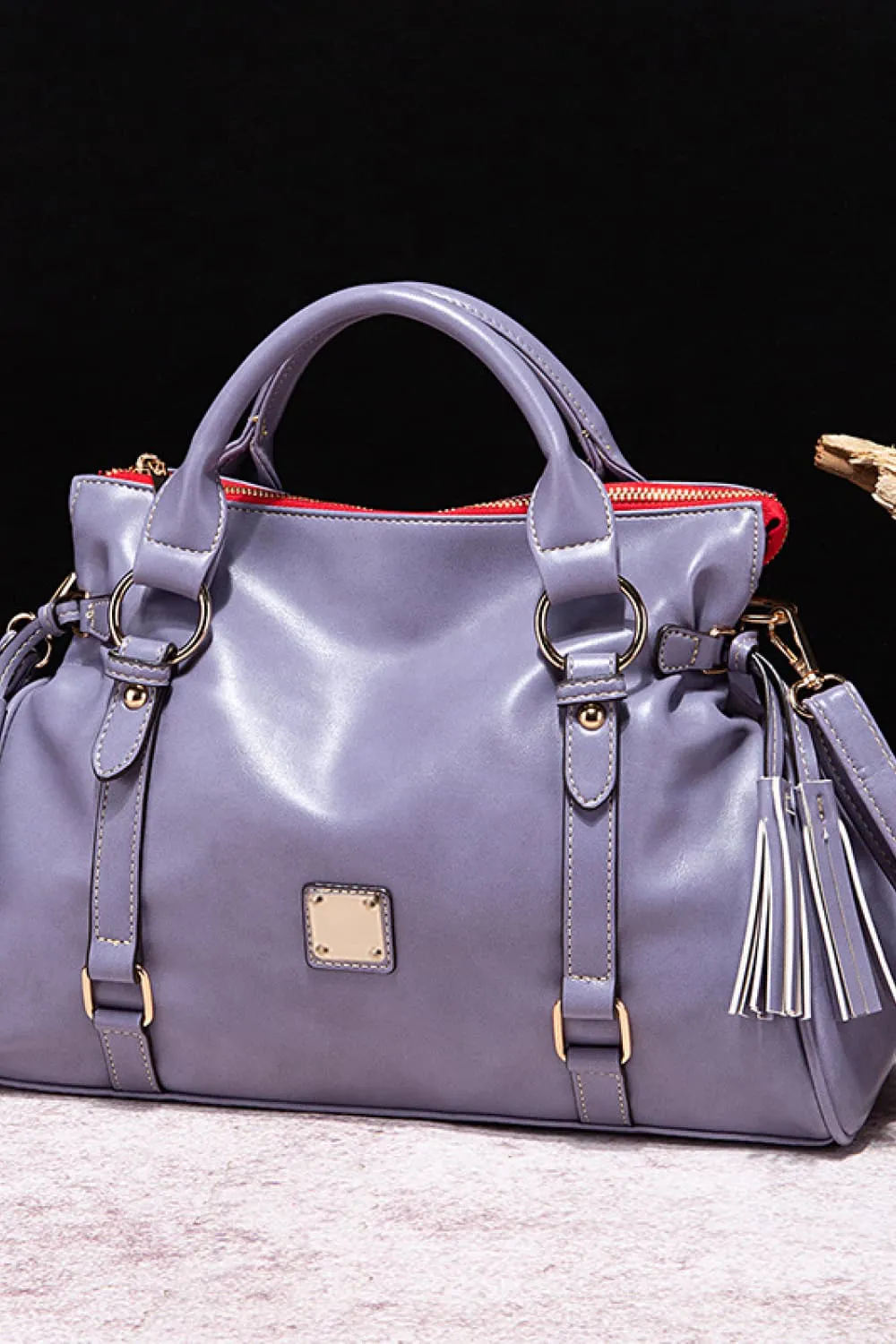 Tassel Accent Faux Leather Handbag