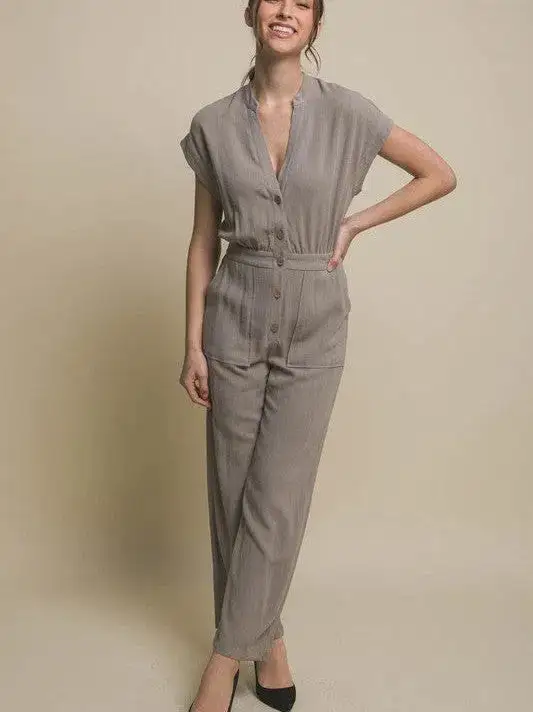 Embrace Self Love V-Neck Pocketed Jumpsuit