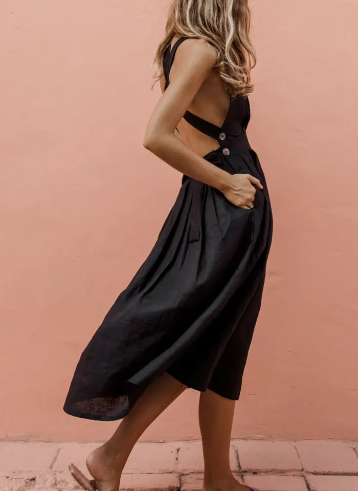 Backless Lace Up Dress