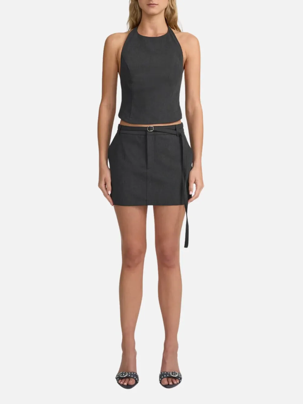 Mid-Rise Mini Skirt With Belt