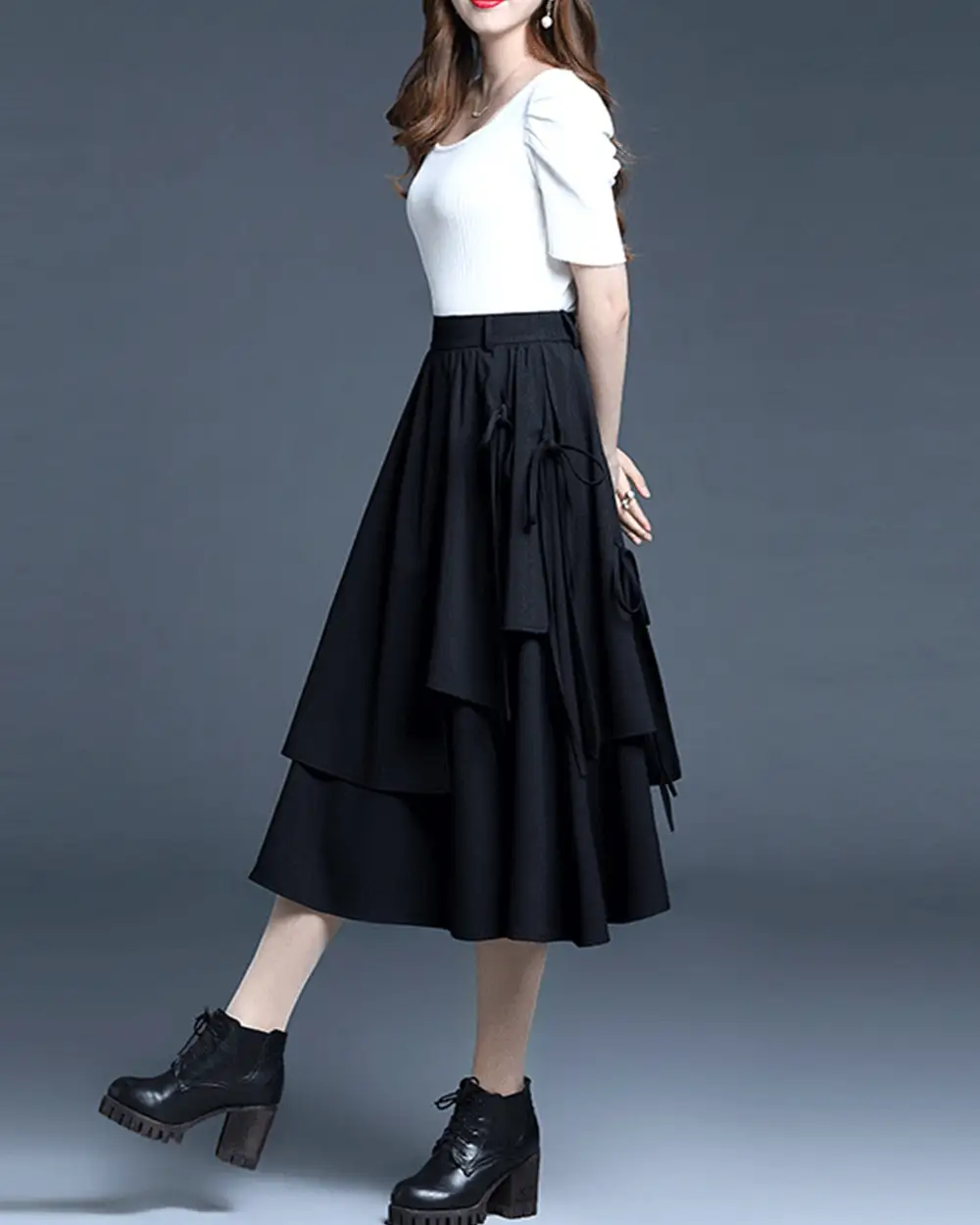 Everyday Drawstring Cotton A Line Midi Skirt