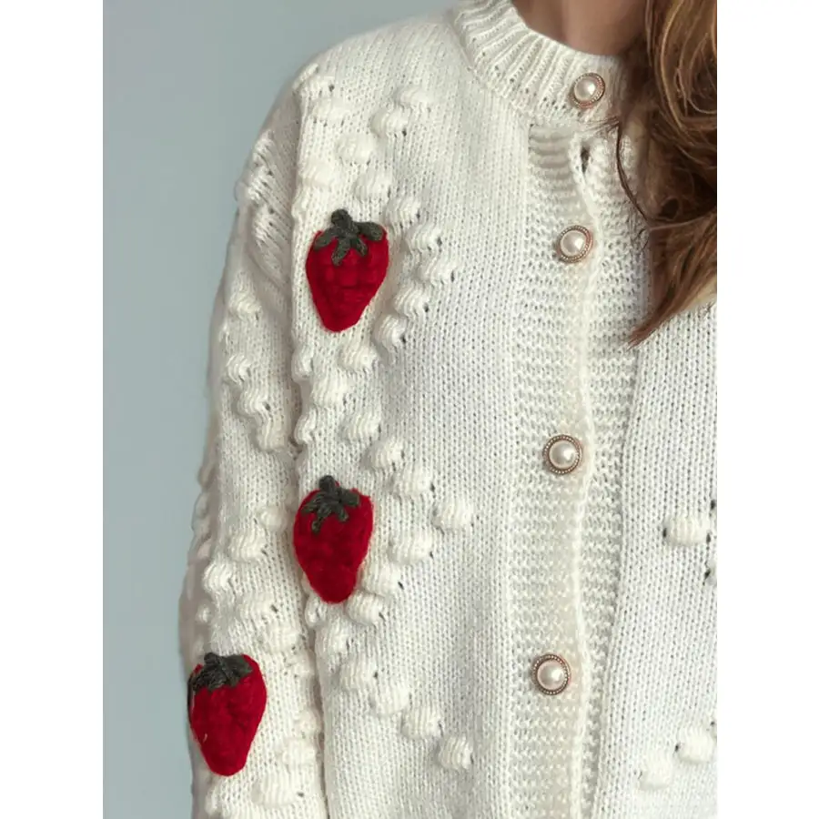 Strawberry Button Down Long Sleeve Cardigan