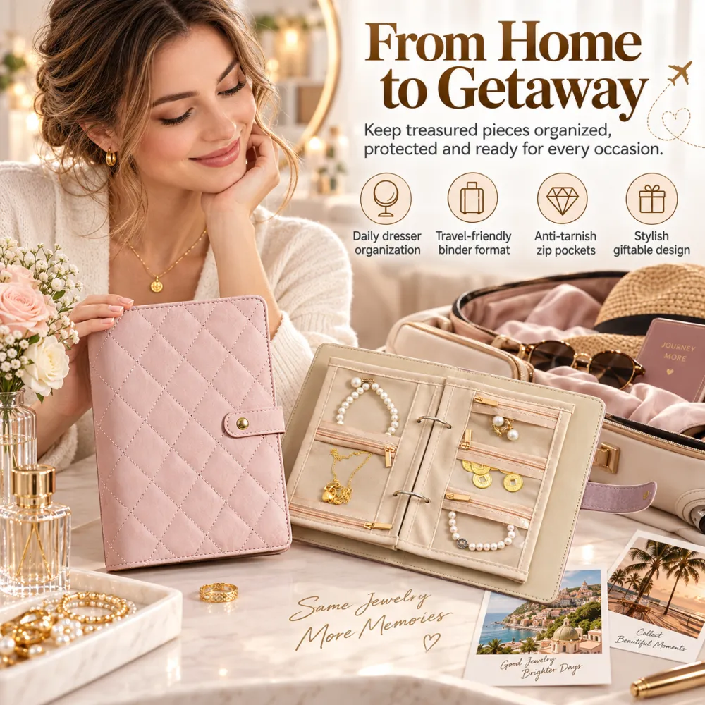 Luxury Quilted Durable Storage Organizer Booklet — Cream Waterproof Accessory Holder with Clear Pockets, Multi-Layer Compartments, Card & Ticket Slots, 5-Day Travel Ready, Bedroom Vanity Upgrade Gift