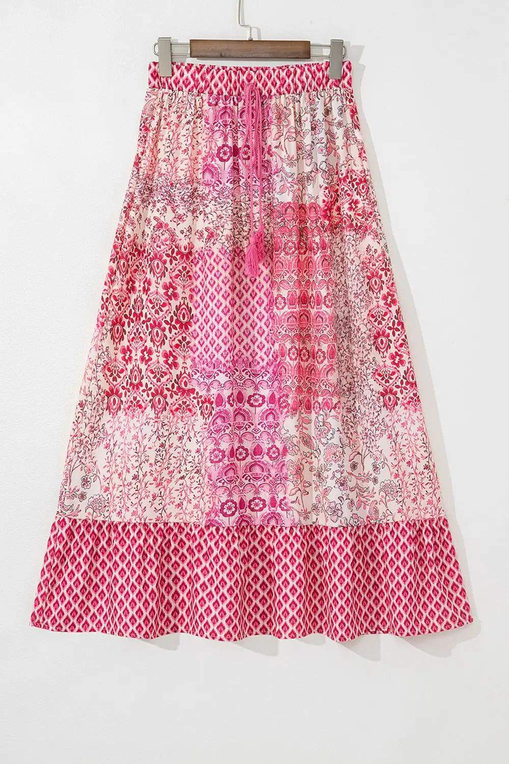 Printed Tassel Drawstring High Skirt