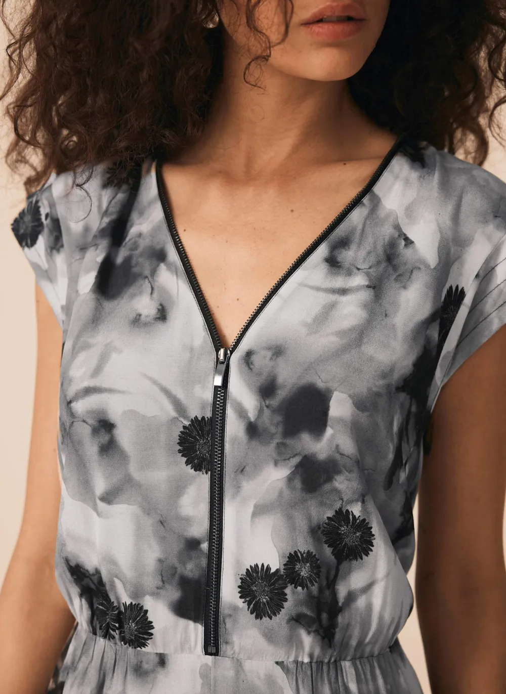 Casual Style Grey Abstract Print Midi Dress