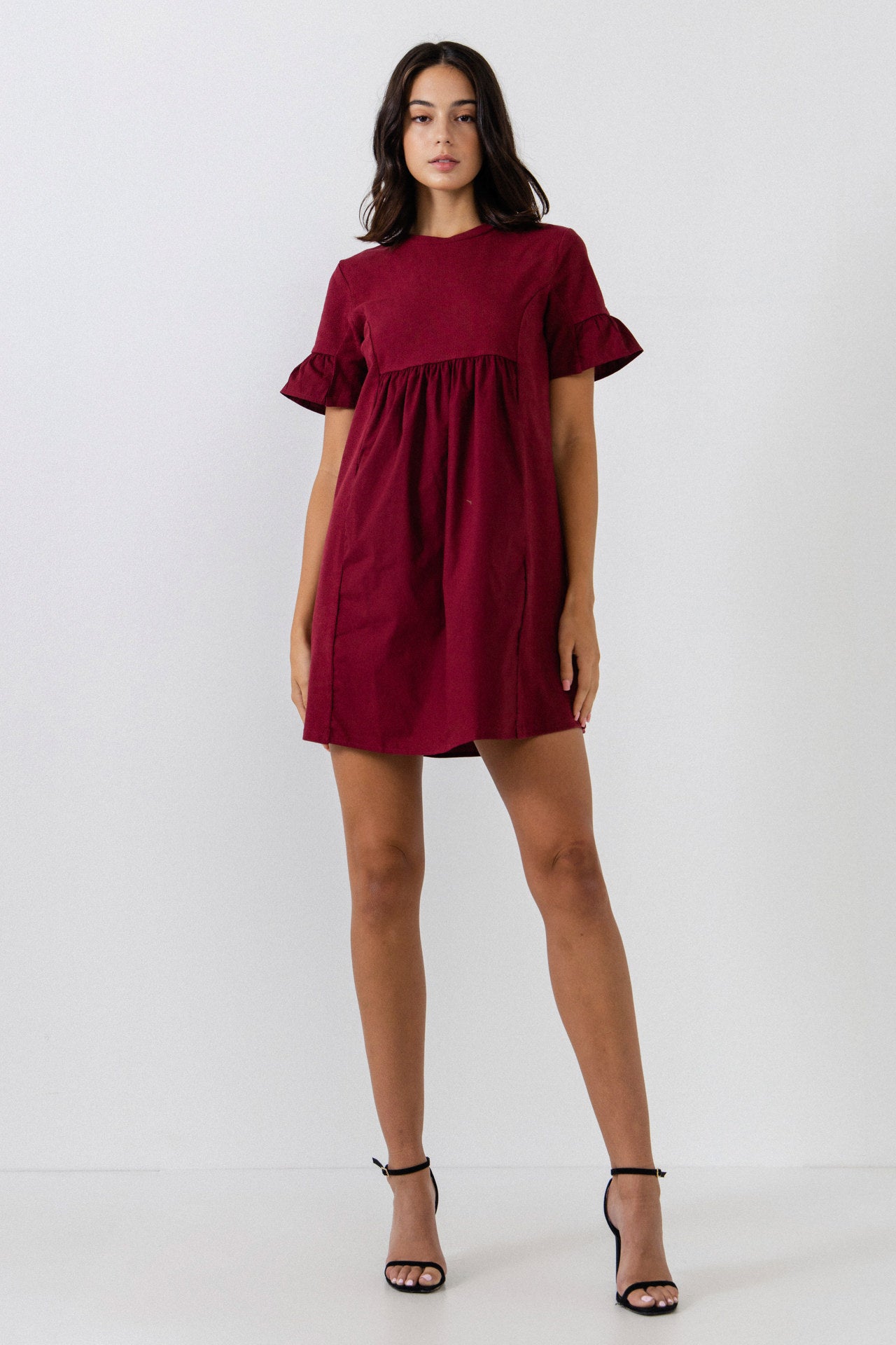 Mixed Media Short-Sleeve Mini Dress