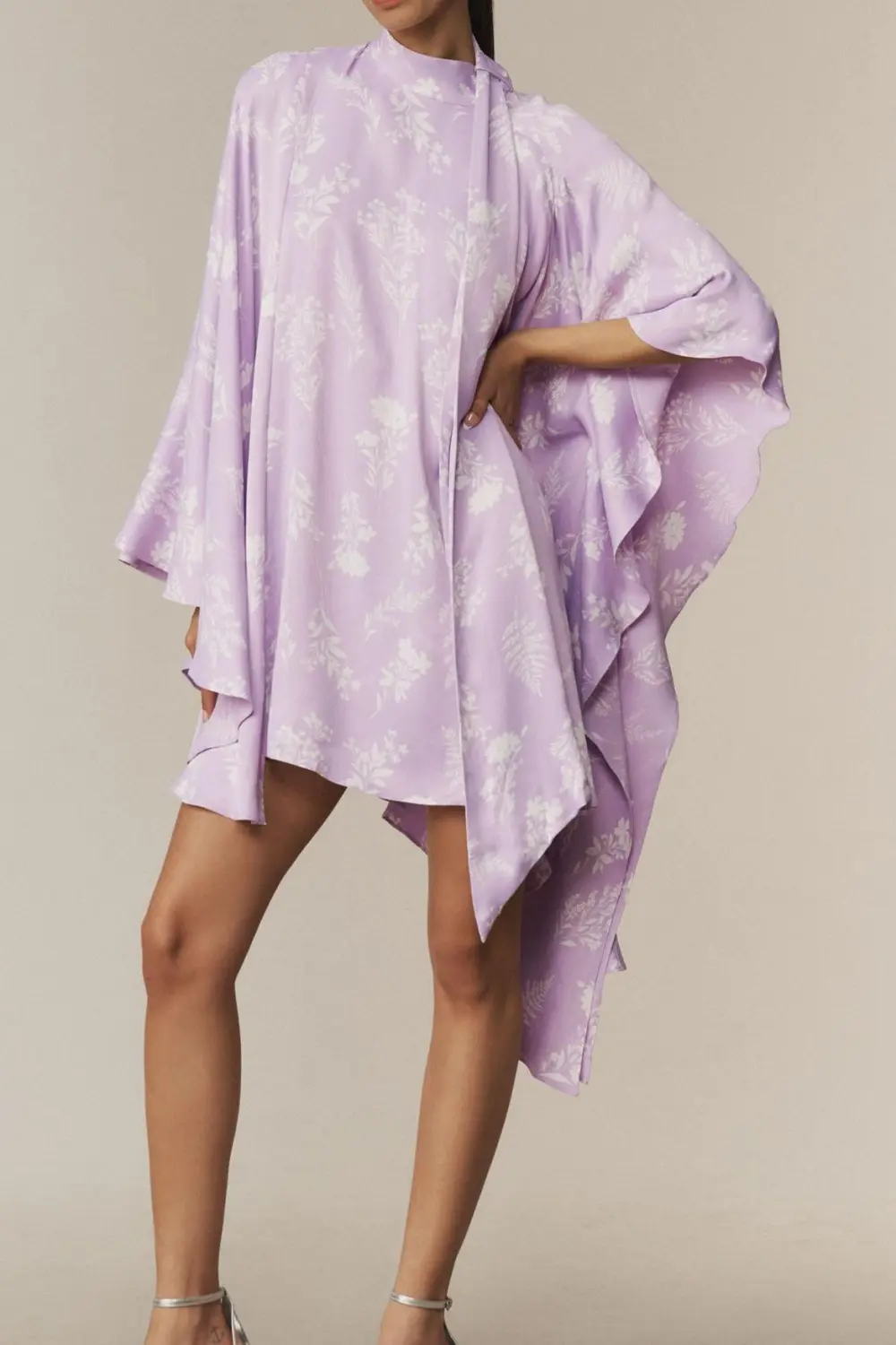 Maria Long-Sleeve High-Neck Swing Mini Dress