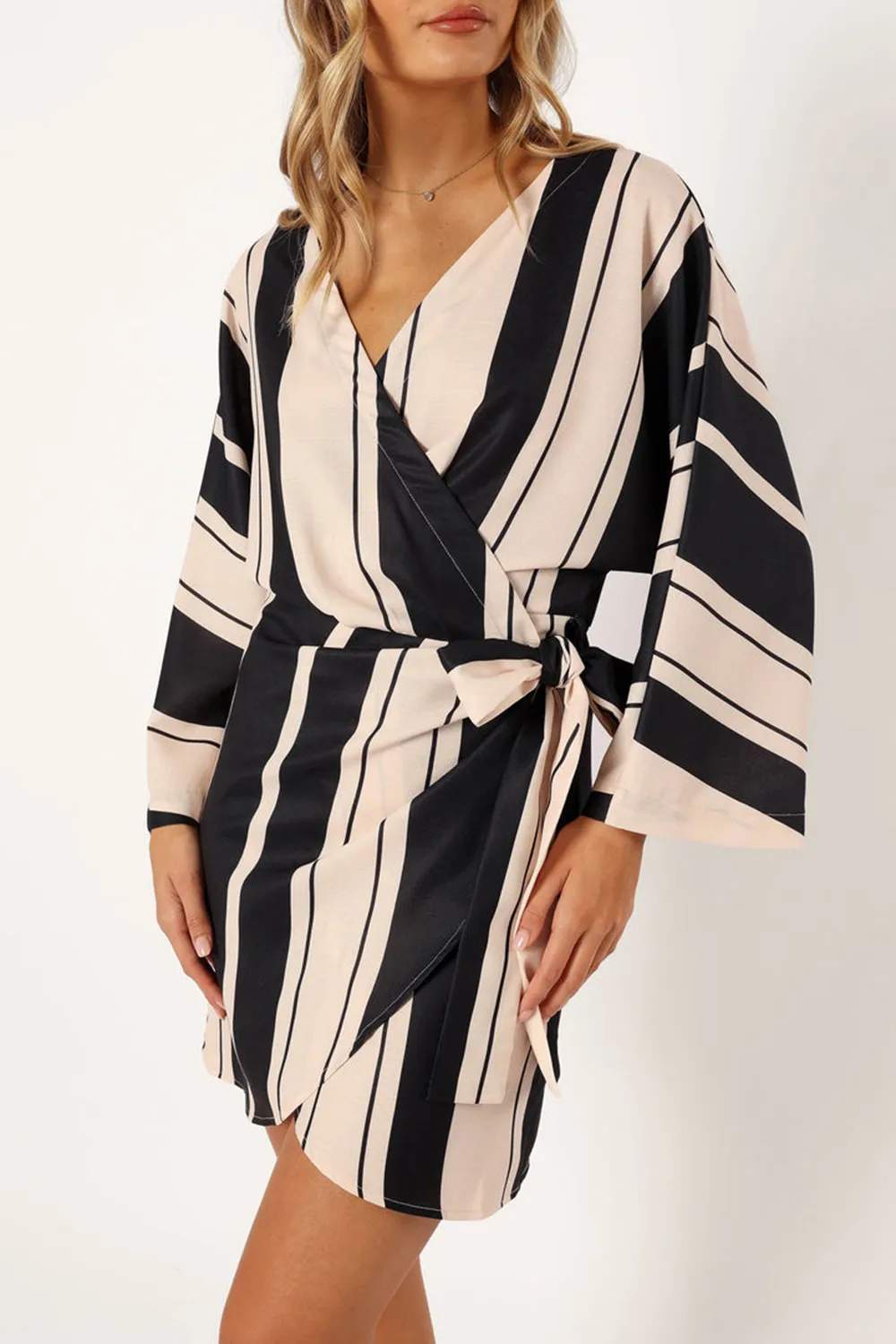 DEON WRAP MINI DRESS - BLACK CREAM