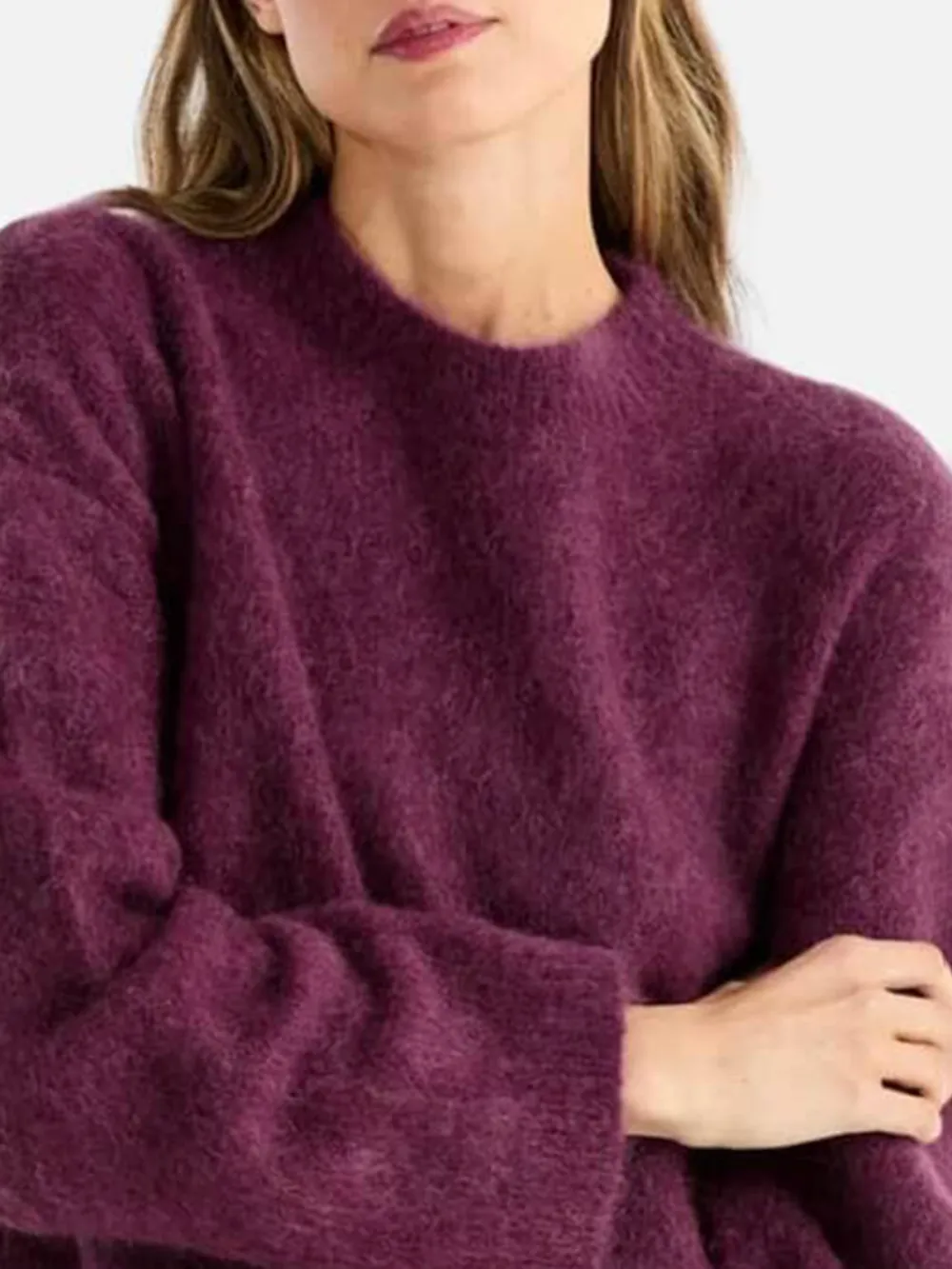 Wool-Blend Round Neck Long Sleeve Sweater