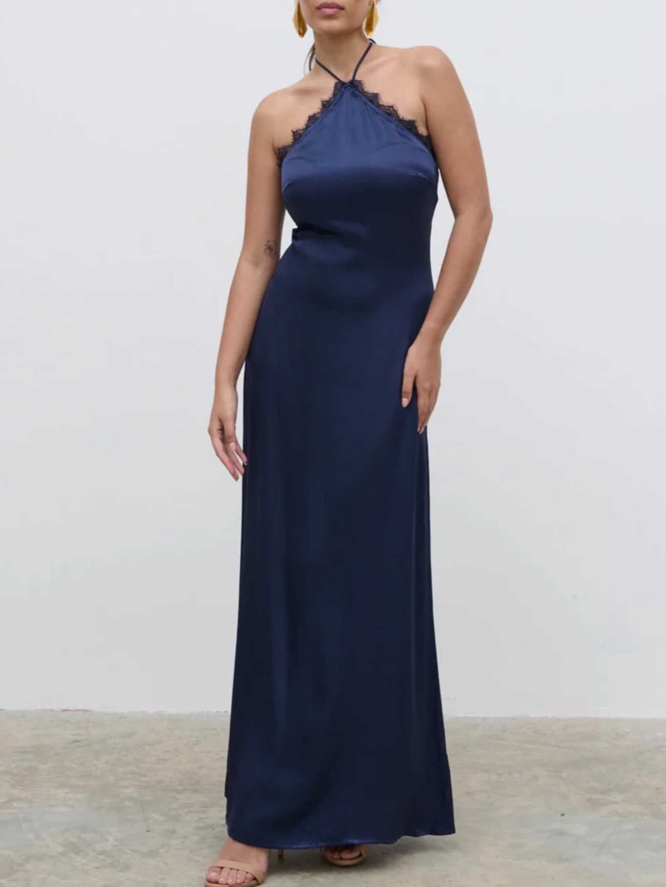 Lace Trim Halter Maxi Dress