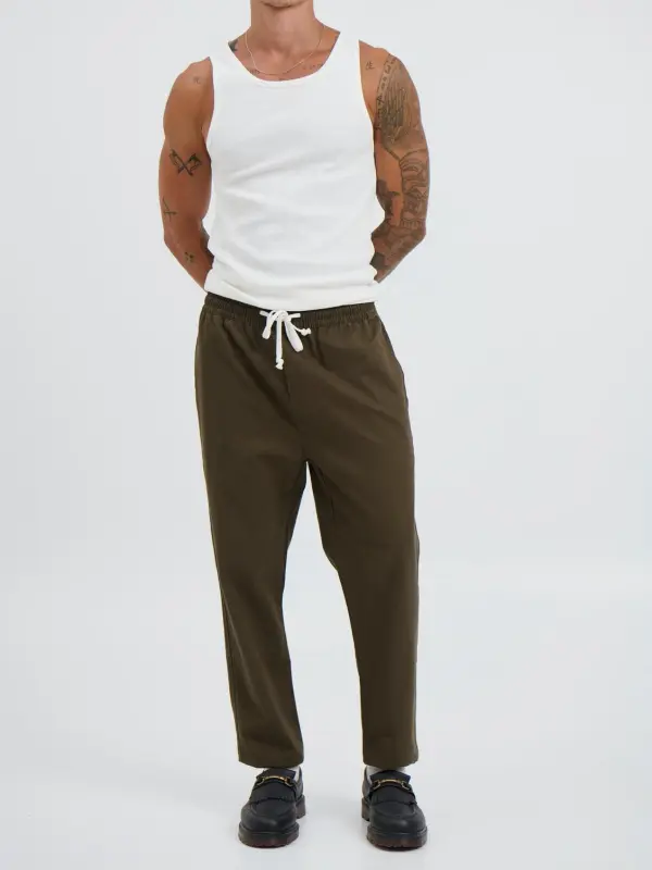Simple And Comfortable Slim Olive Green Pant