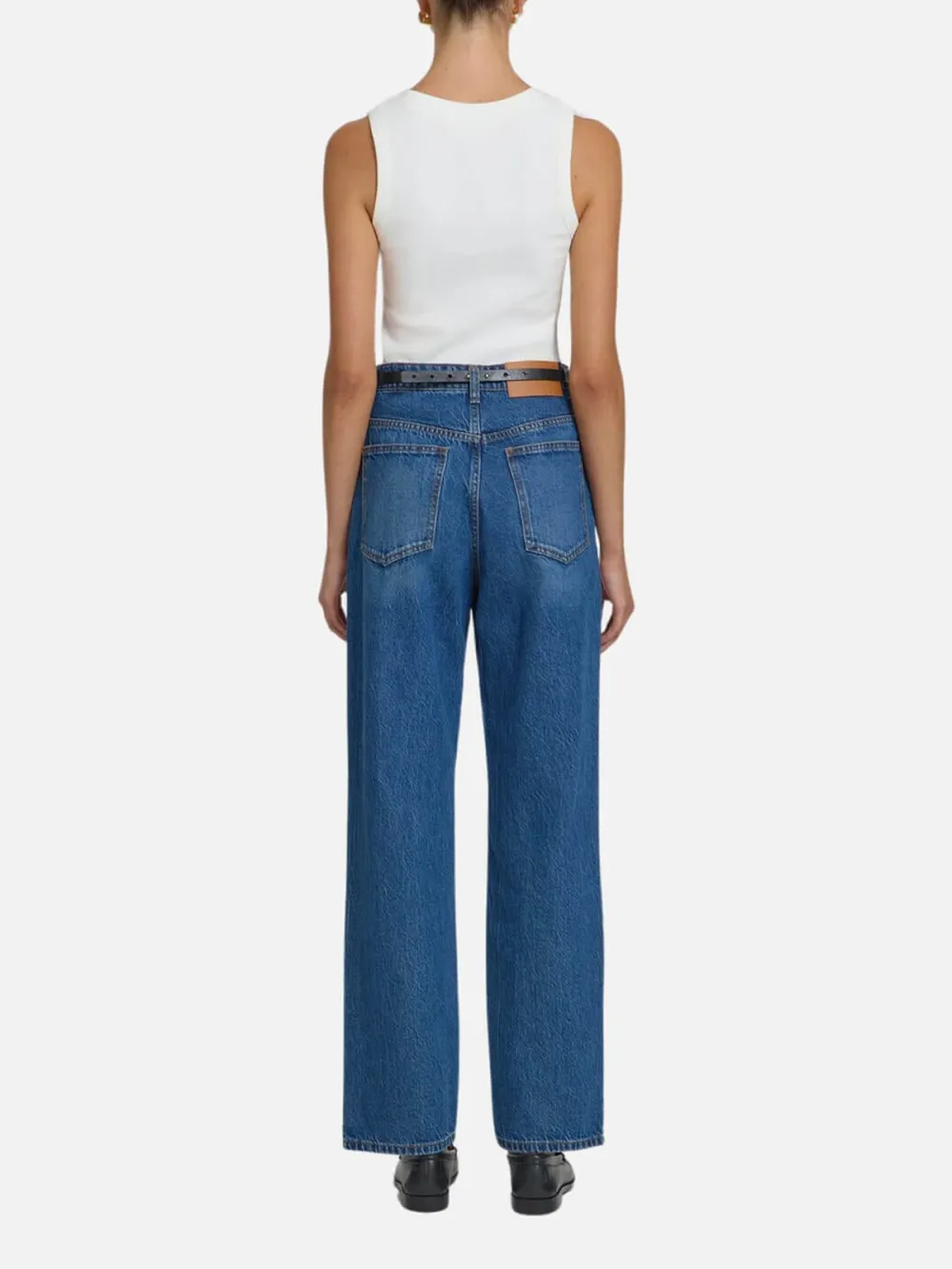 Washed Straight Jeans with Leather Patch
