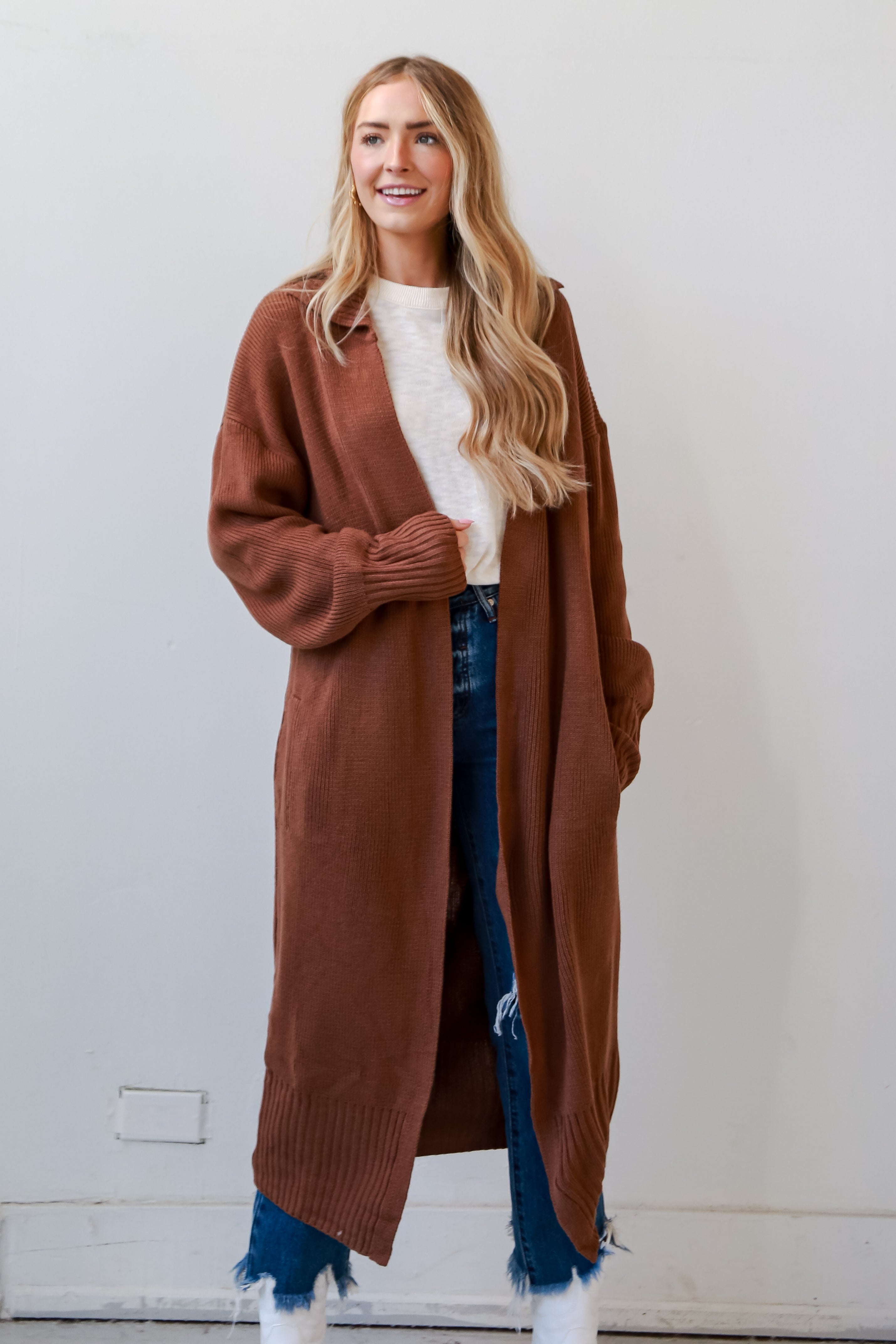 FINAL SALE - Chilly Day Charm Mocha Longline Sweater Cardigan