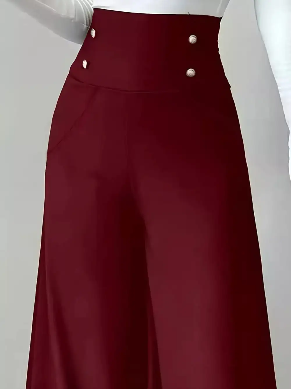 Everyday High Waist Wide Leg Button Decor Pants