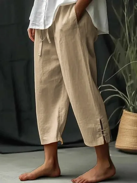 Elastic Band Loose Plain Casual Pants