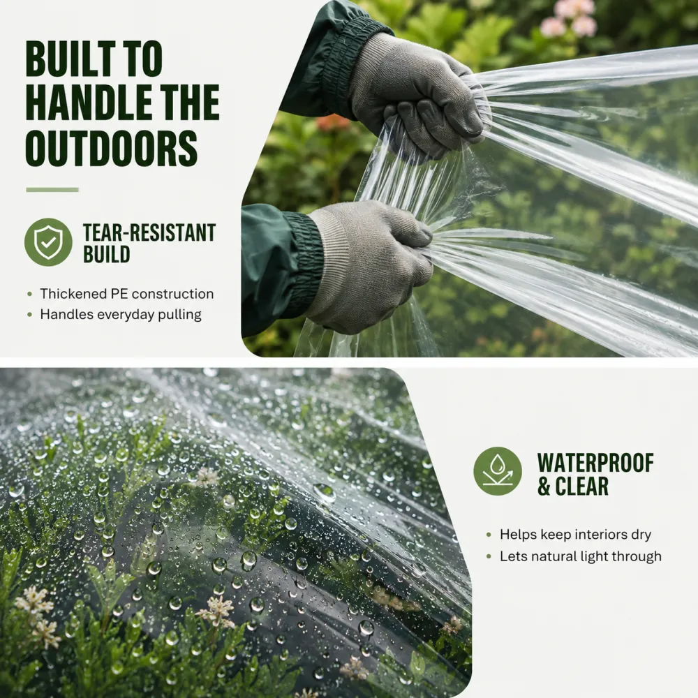 Clear Waterproof PE Tarp, Transparent Outdoor Cover with Metal Grommets