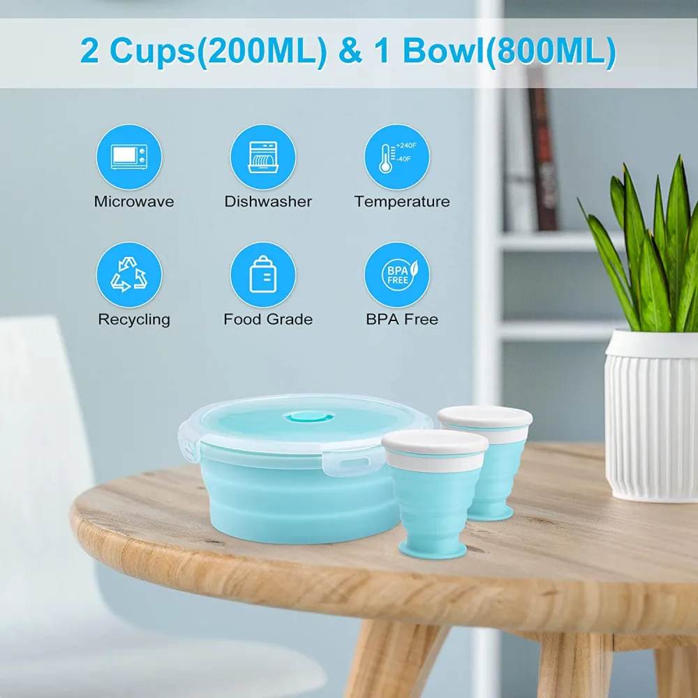 (Store Closing Sale) Collapsible silicone bowl and cup set with airtight lid