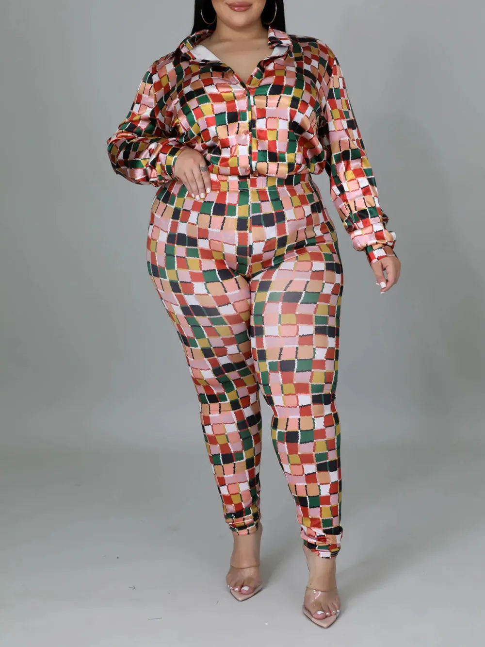 Plus-Size Women'S Fashion Colorful Plaid Suit