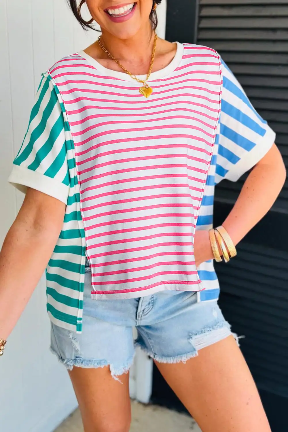 Mixed Pattern Patchwork Uneven Tee