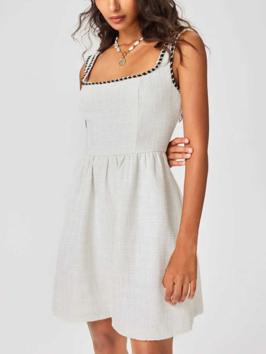 Tweed U-Neckline Solid Mini Dress