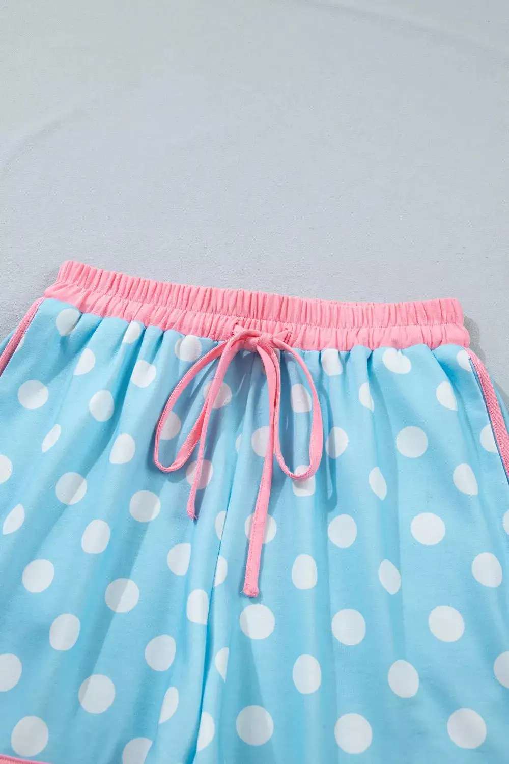 Polka Dot Contrast Trim Top Drawstring Shorts Set