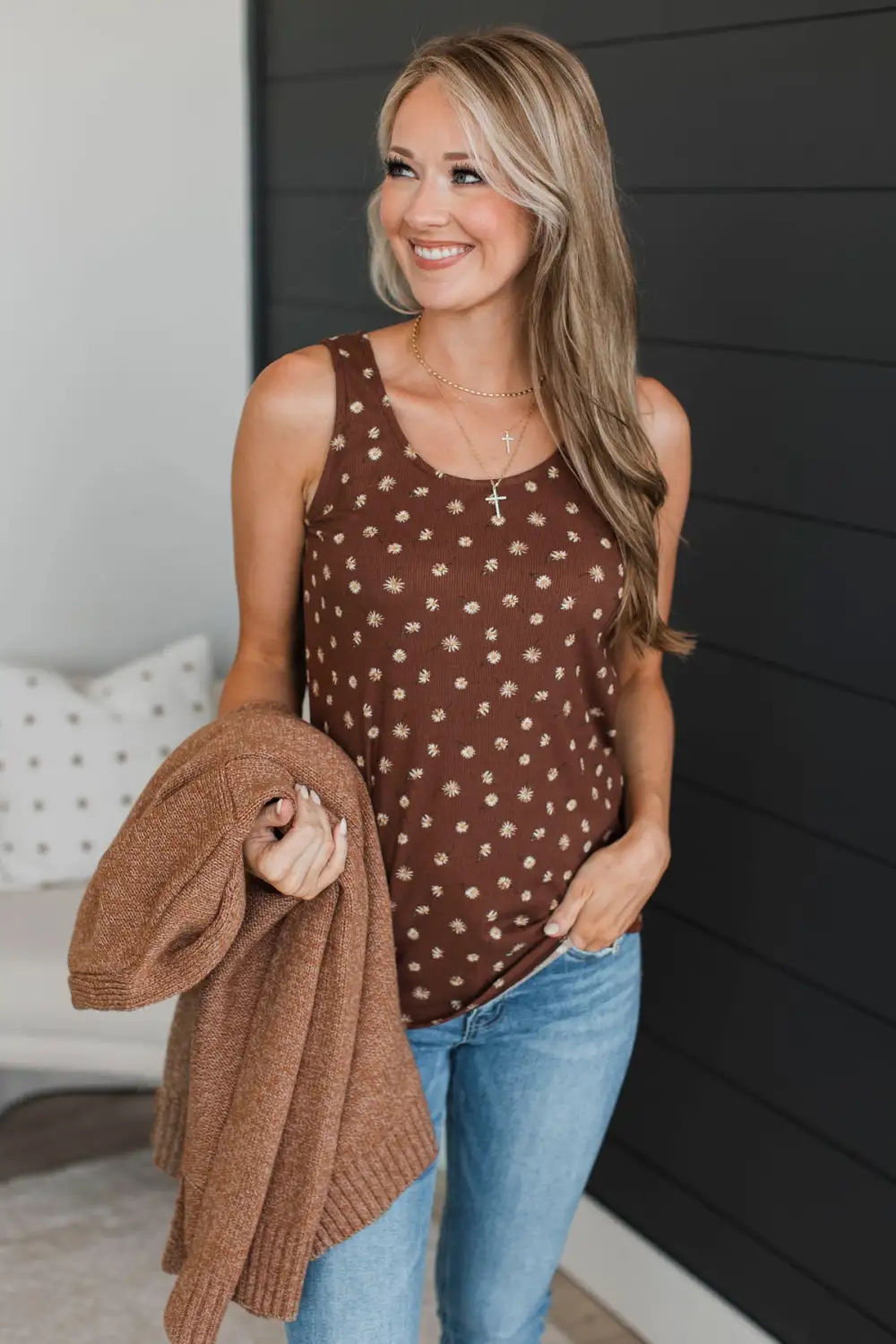 Beyond Precious Floral Tank Top- Brown