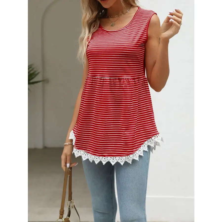 Lace Trim Sleeveless Babydoll Tank Top