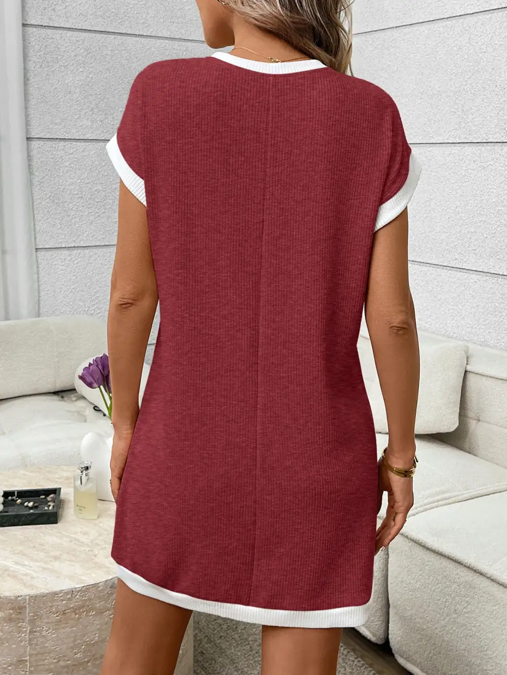 Ribbed Knit Pocketed Mini Dress