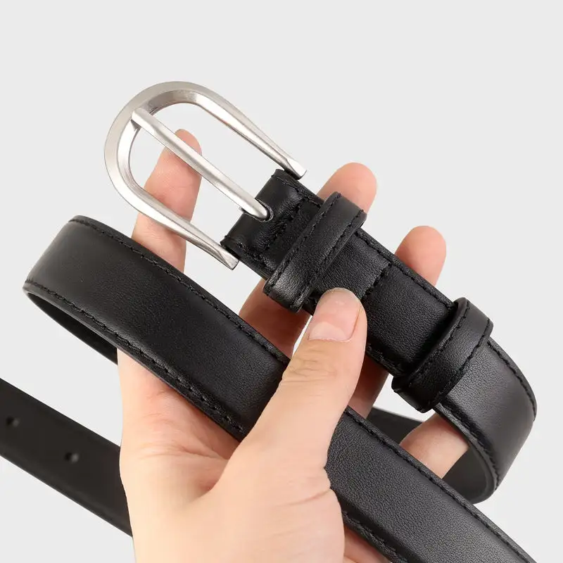 Polished Classic Leather Belt with Buckle