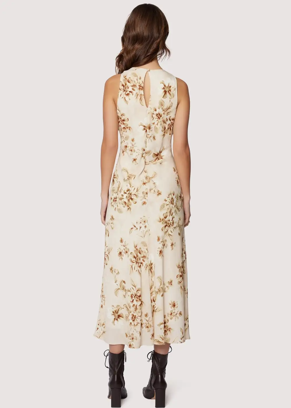Women's Floral Button Front Crew Neck Midi Dress