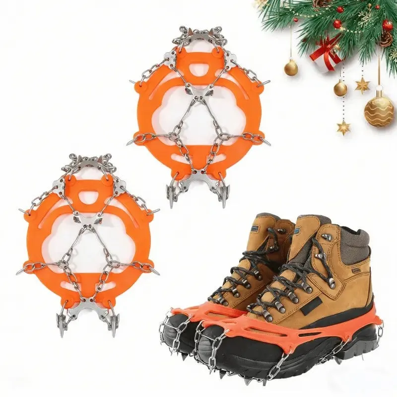 Outdoor 8-Tooth / 10-Tooth Ice Cleats Anti-Slip Shoe Covers, Sole Spike Chain Grips for Men Women, Snow Ice Traction Crampons