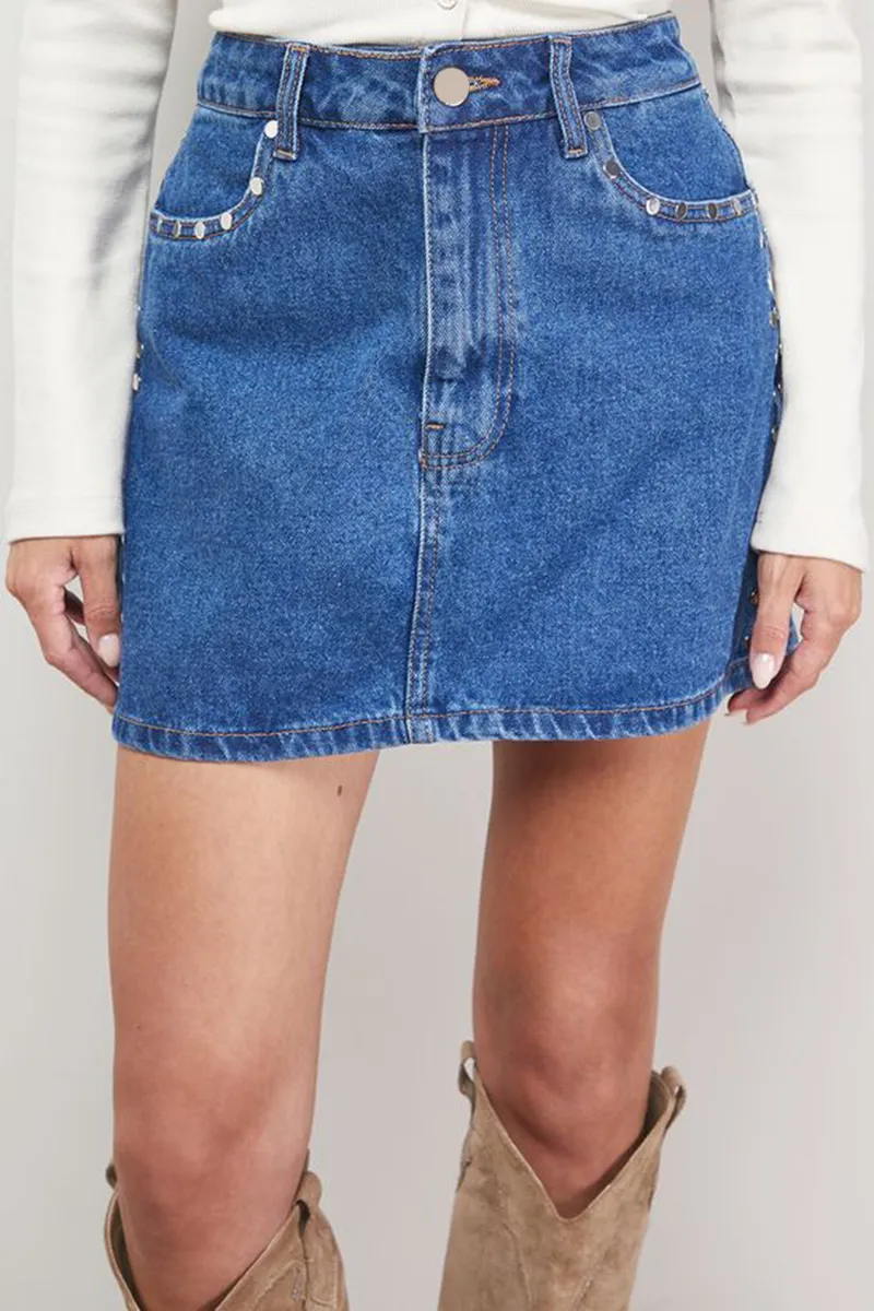 Casual Style Trim Denim Mini Skirt